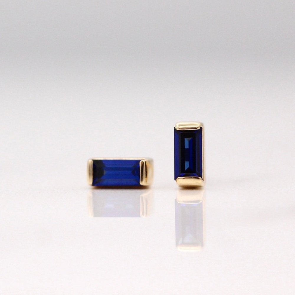 The September 18k Sterling Silver Blue Sapphire Baguette Earrings